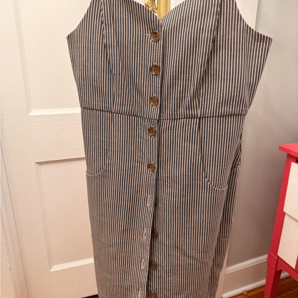 Sleeveless Vertical Stripe Button-Front Midi Dress - Black & White